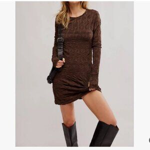 FREE PEOPLE paulie long sleeve mini dress in hot fudge